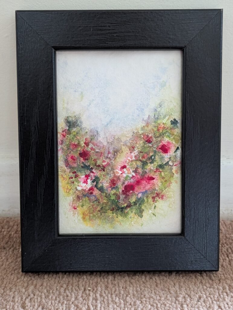 Impressionistic floral cottage garden painting. Conservation art that aims to inspire and help people make small changes through art and awareness.